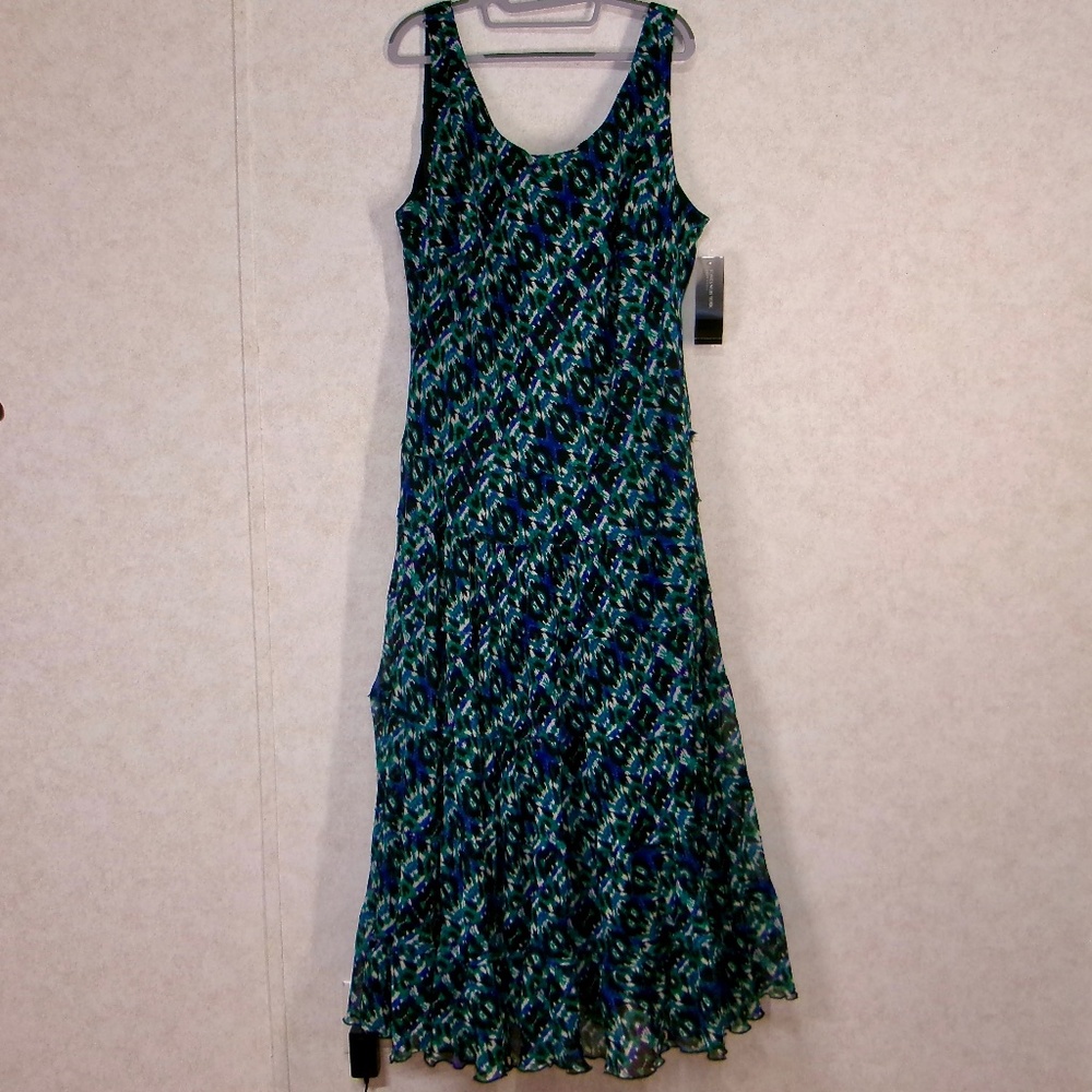 NWT Jones New York Career Black/Blue Maxi Dress Abstract Print PullOn Sz 22W